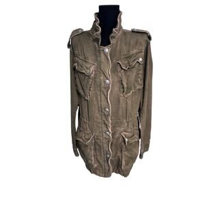 Free People Green Distressed Utility Cargo Safari Jacket Size Large